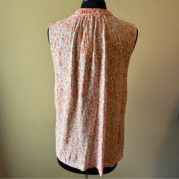 LOFT Floral Print Sleeveless Blouse Size Large Tie Neck Peach Orange - Picture 5 of 8